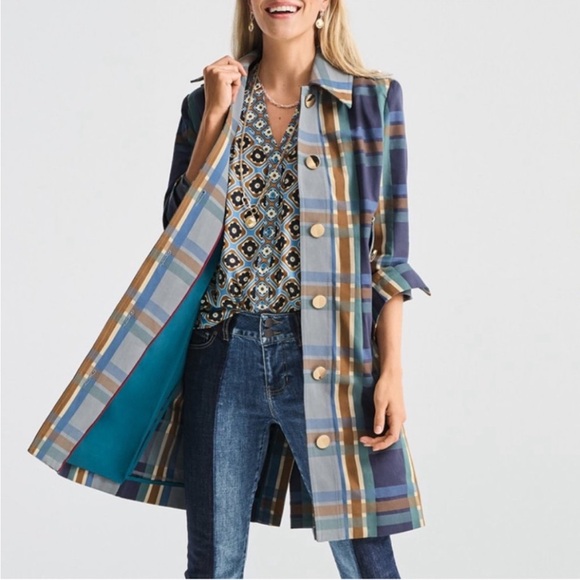 CAbi Jackets & Blazers - NWOT CABI #6248 blue plaid trench coat size medium new